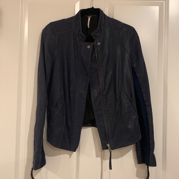 Free people cool and clean vegan suede jacket in navy - Picture 1 of 2